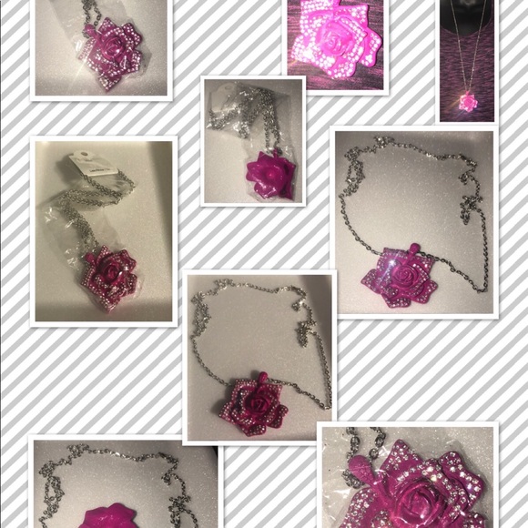 Bold & Pink Enameled Crystal Rose Necklace - Picture 3 of 9